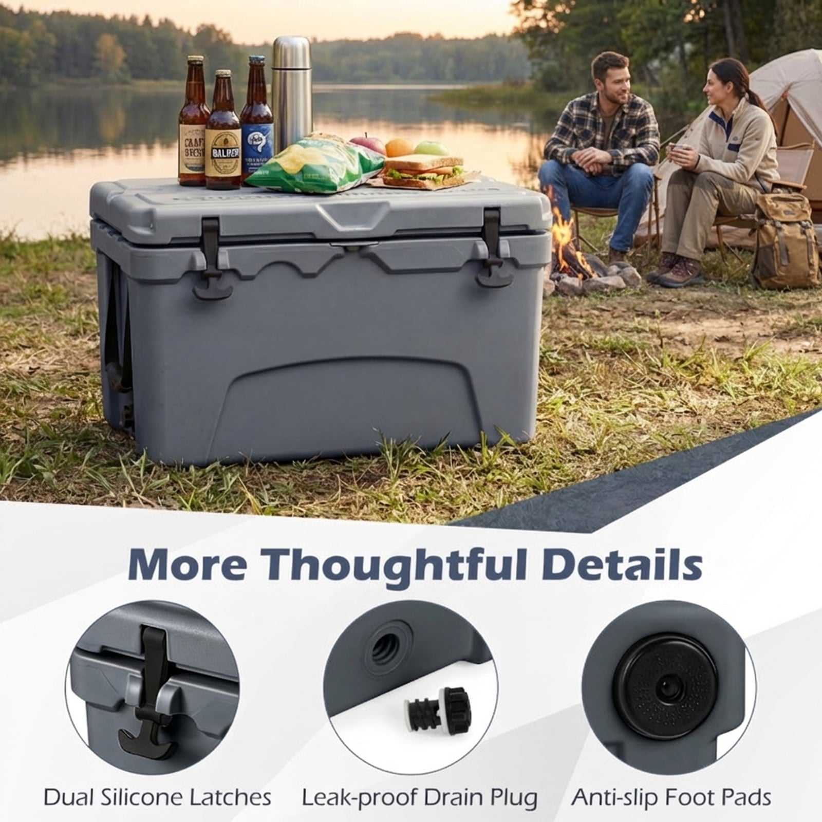 Biotree Folding Ice Bin Cooler Table with Drain Plug for Outdoor Party BBQ and Tailgating, Gray