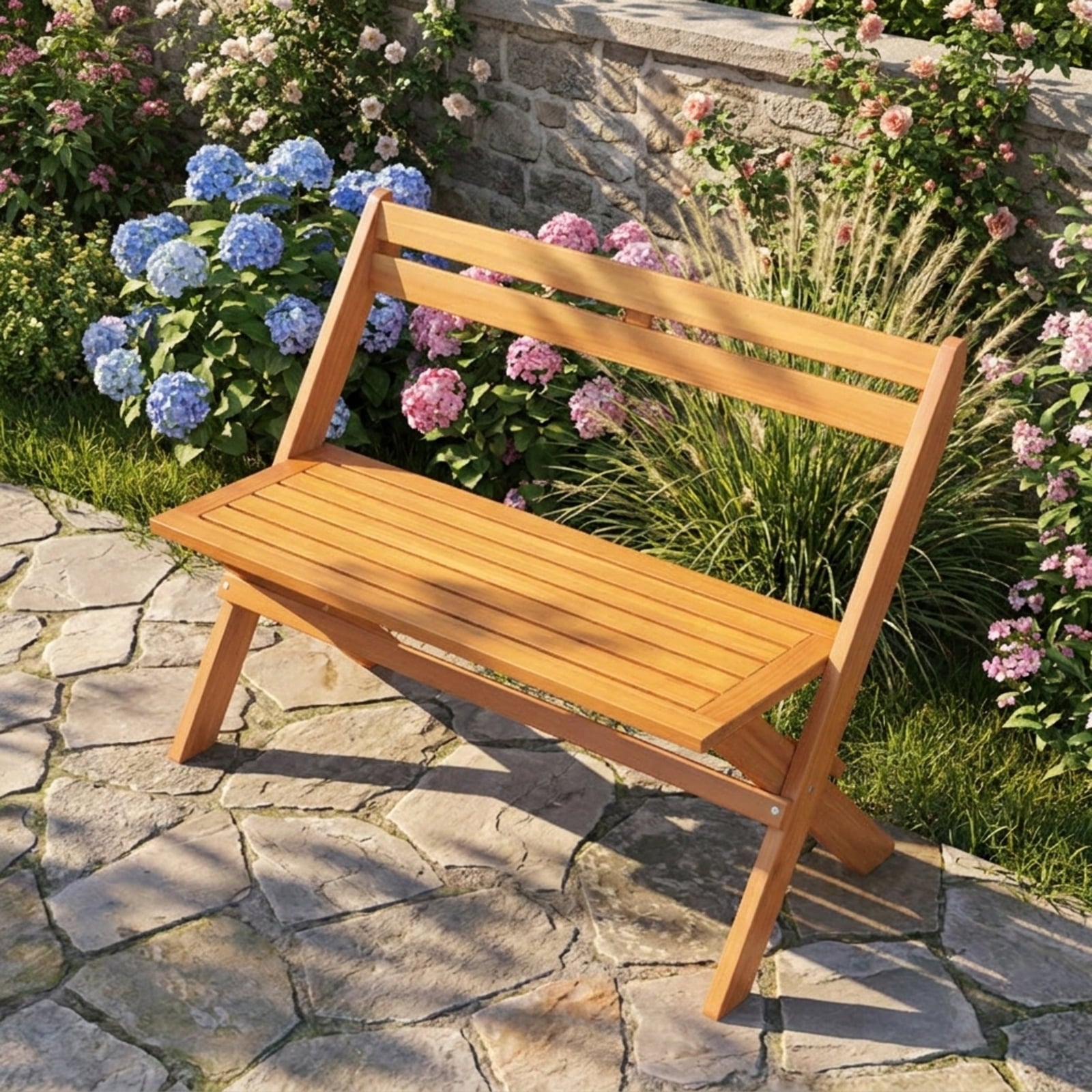 Biotree 2-Person Acacia Wood Patio Garden Bench with 800 Lbs Capacity Stackable Patio Chair for Garden BackyardNatural