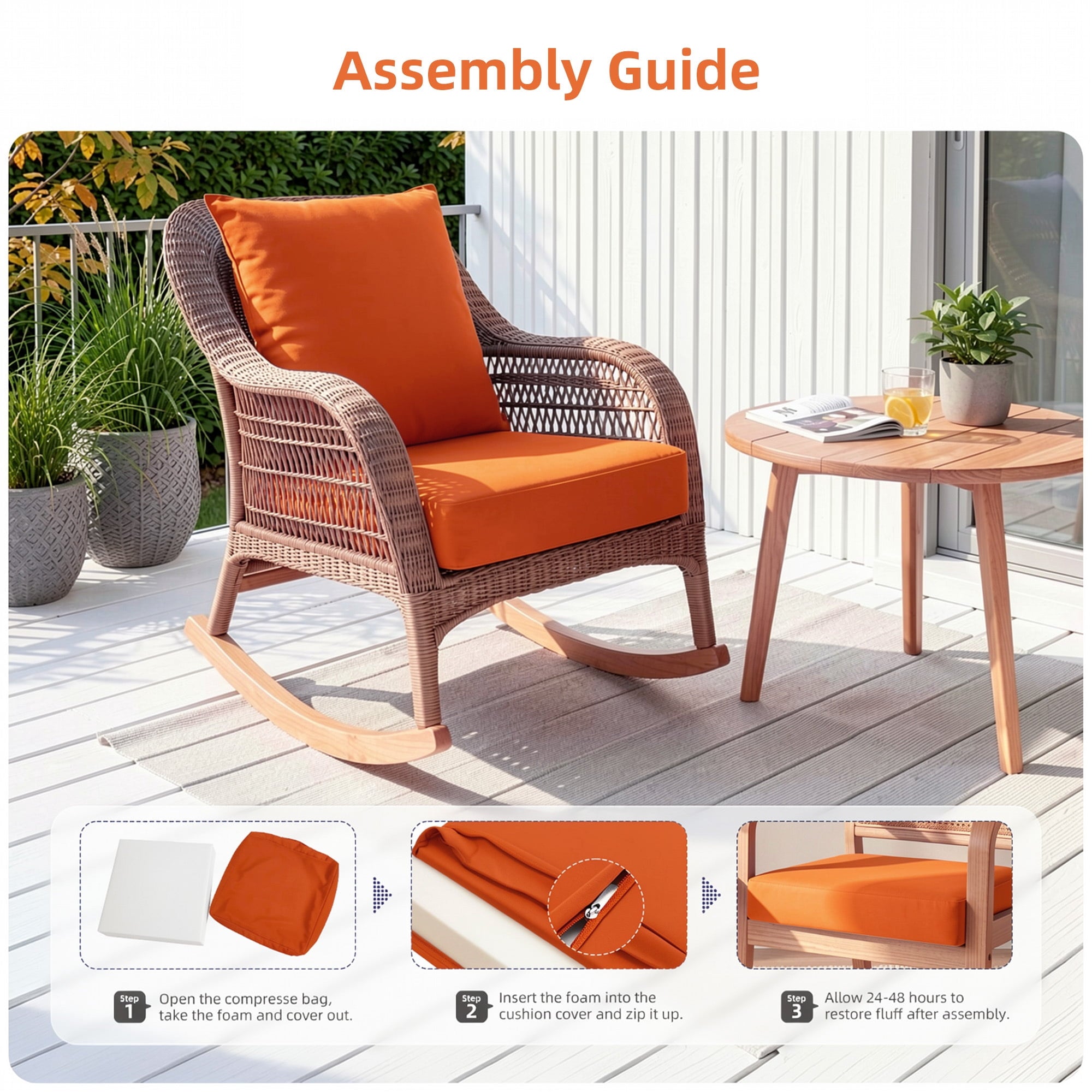 Biotree Outdoor Seat Cushions for Chairs,Waterproof Fade-Resistant Patio Furniture Replacement Cushions with Removable Cover,Orange