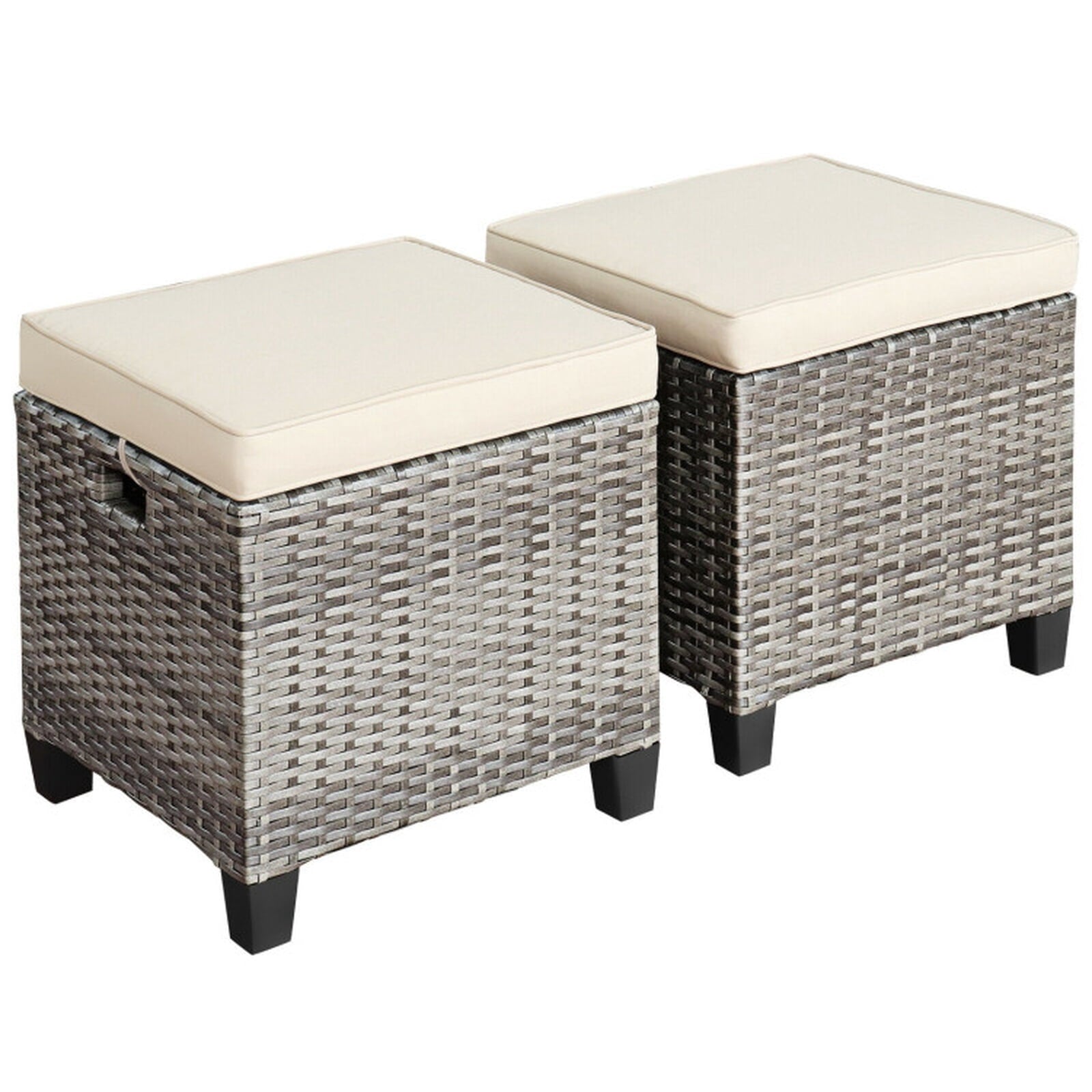 Biotree 2 Pieces Patio Rattan Ottoman Seat with Removable Cushions Stackable Patio Chair for Garden BackyardBeige