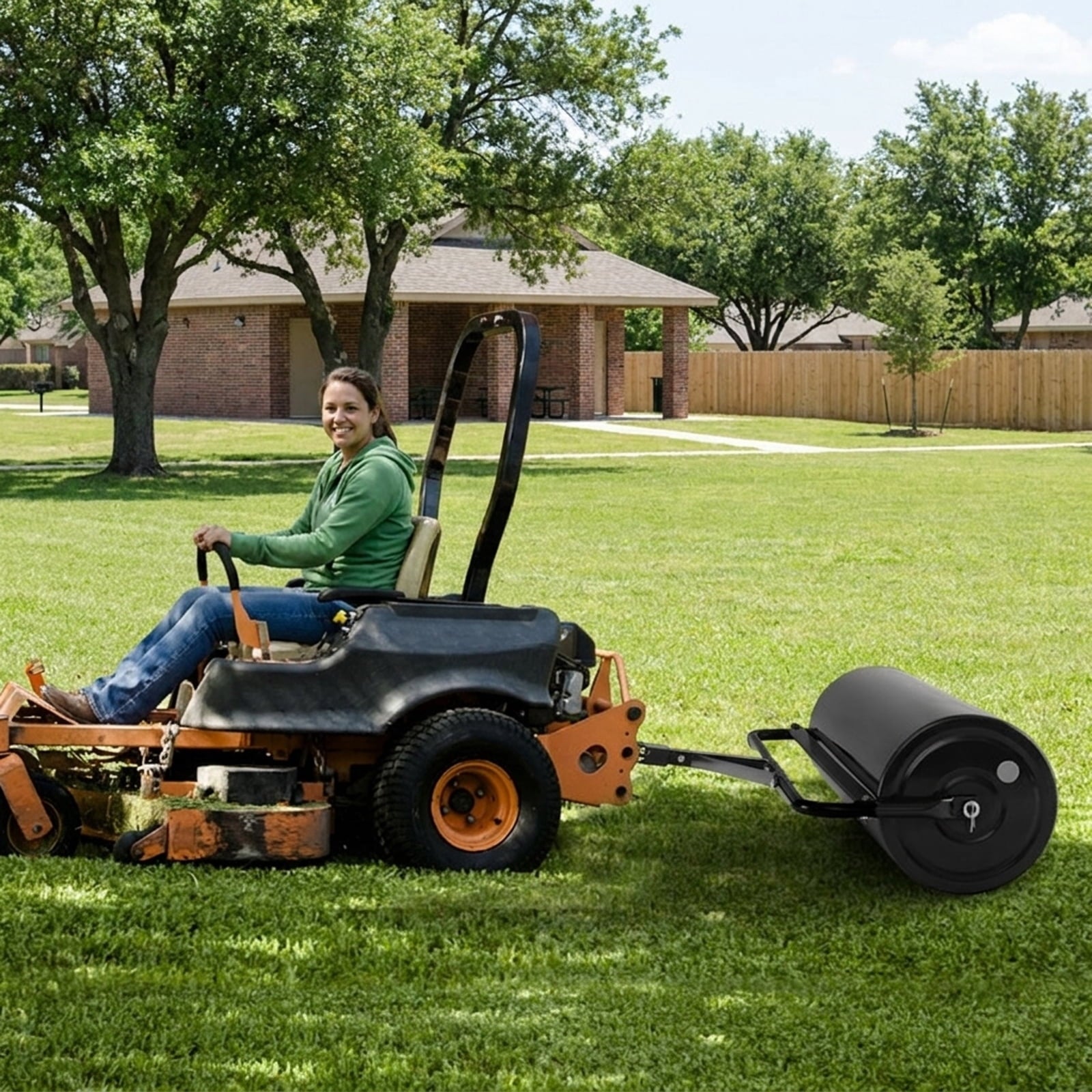 Biotree 39 Inch Wide Push/Tow Lawn Roller for Lawn Garden Yard Soil Care, Black