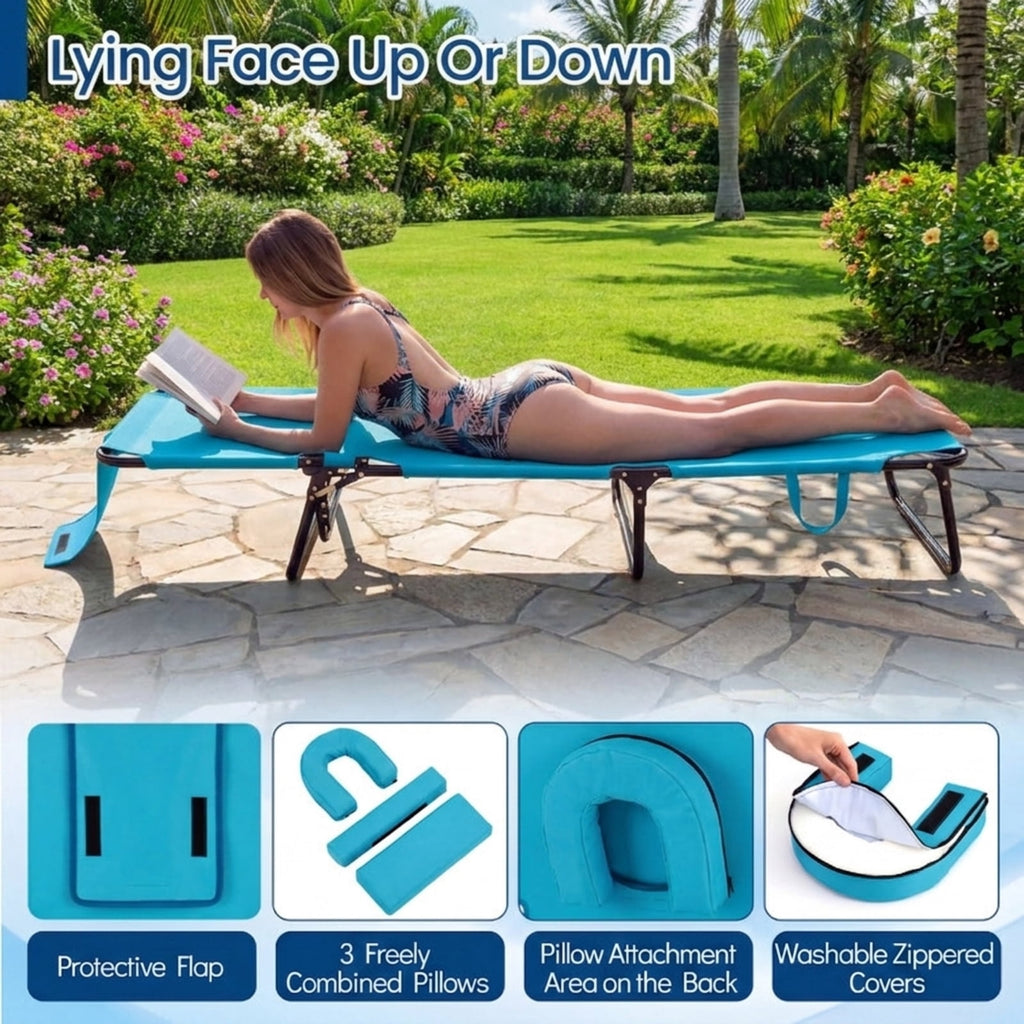 Biotree Beach Chaise Lounge Chair with Face Hole and Removable Pillow Stackable Patio Chair for Garden BackyardTurquoise