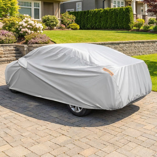 Biotree 185 Inch Car Cover Waterproof UV Protection All-Weather Full Cover Sedan Universal Fit - Silver