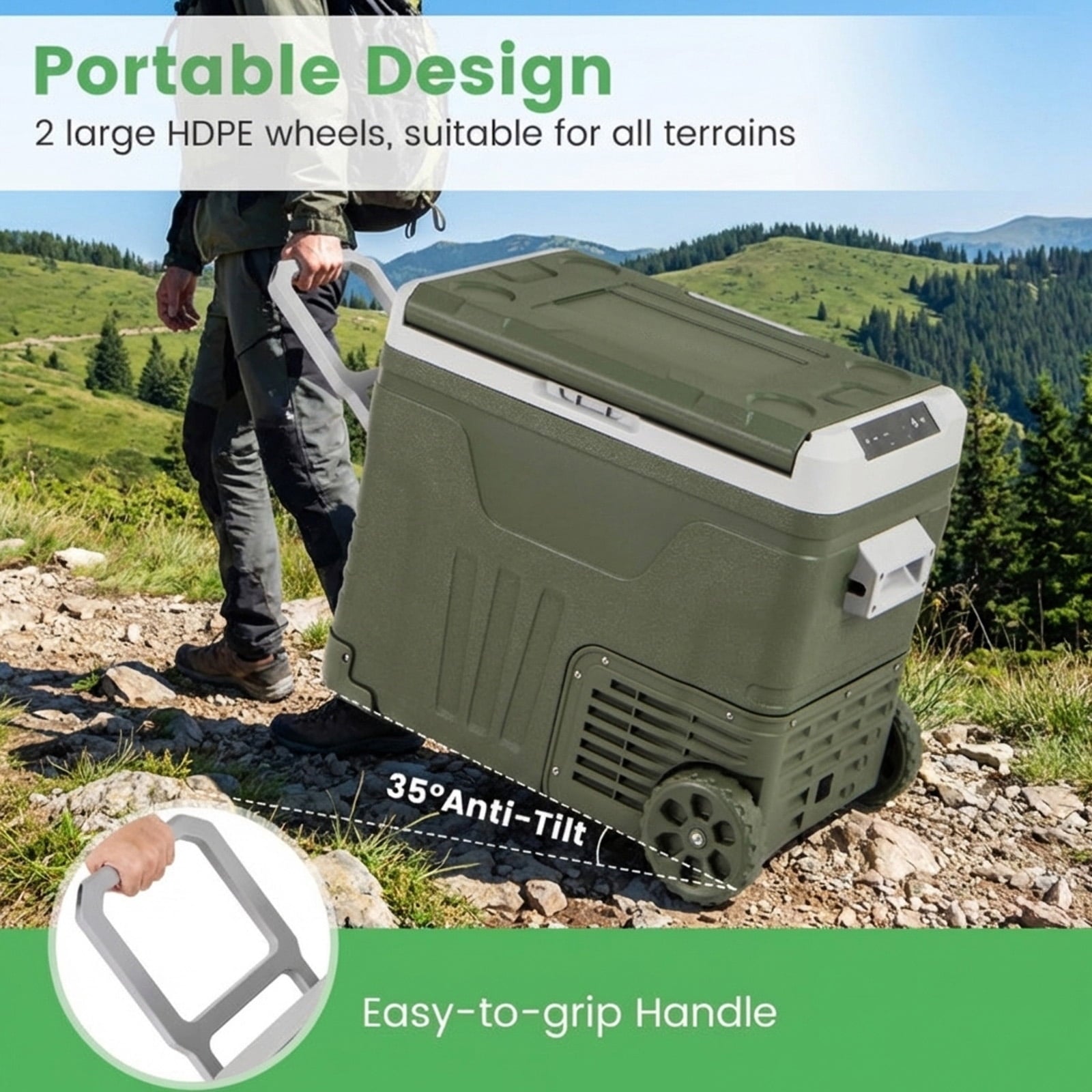Biotree 12 Volt Car Refrigerator 50 Qt Portable Car Fridge with Adjustable Range, Green