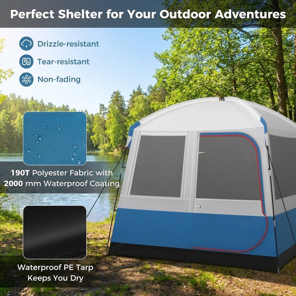 Biotree 5 Person Camping Tent with Mesh Windows and Carrying Bag for Family Camping Hiking, White