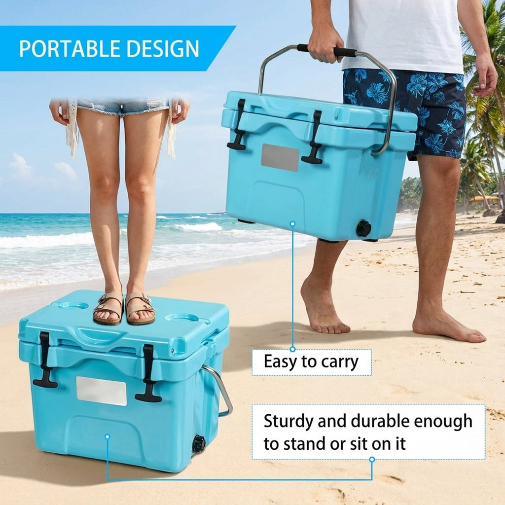 Biotree 16 Quart 24 Can Capacity Portable Insulated Ice Cooler with 2 Cup Holders, Blue