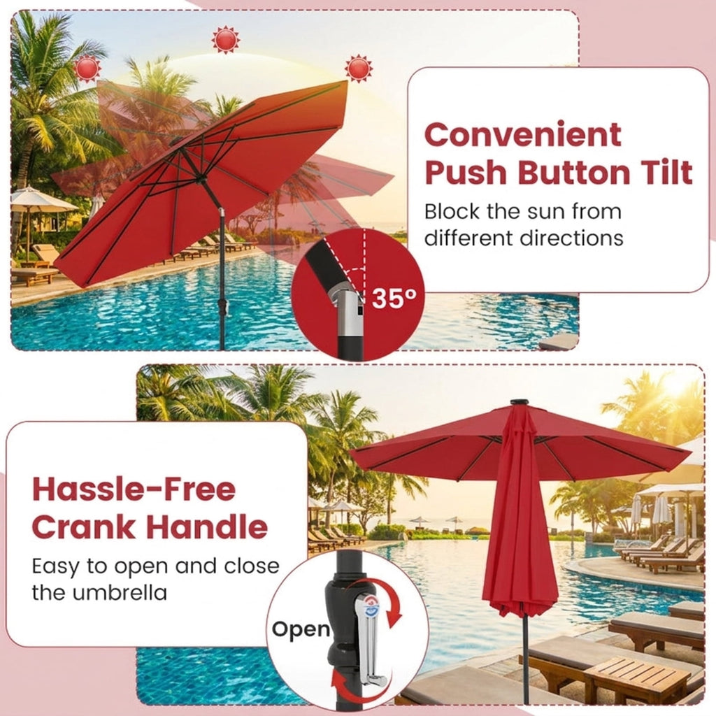 Biotree 10 ft Market Patio Umbrella with Crank and Tilt, 8 Sturdy Ribs, Vented Canopy - Red for Backyard