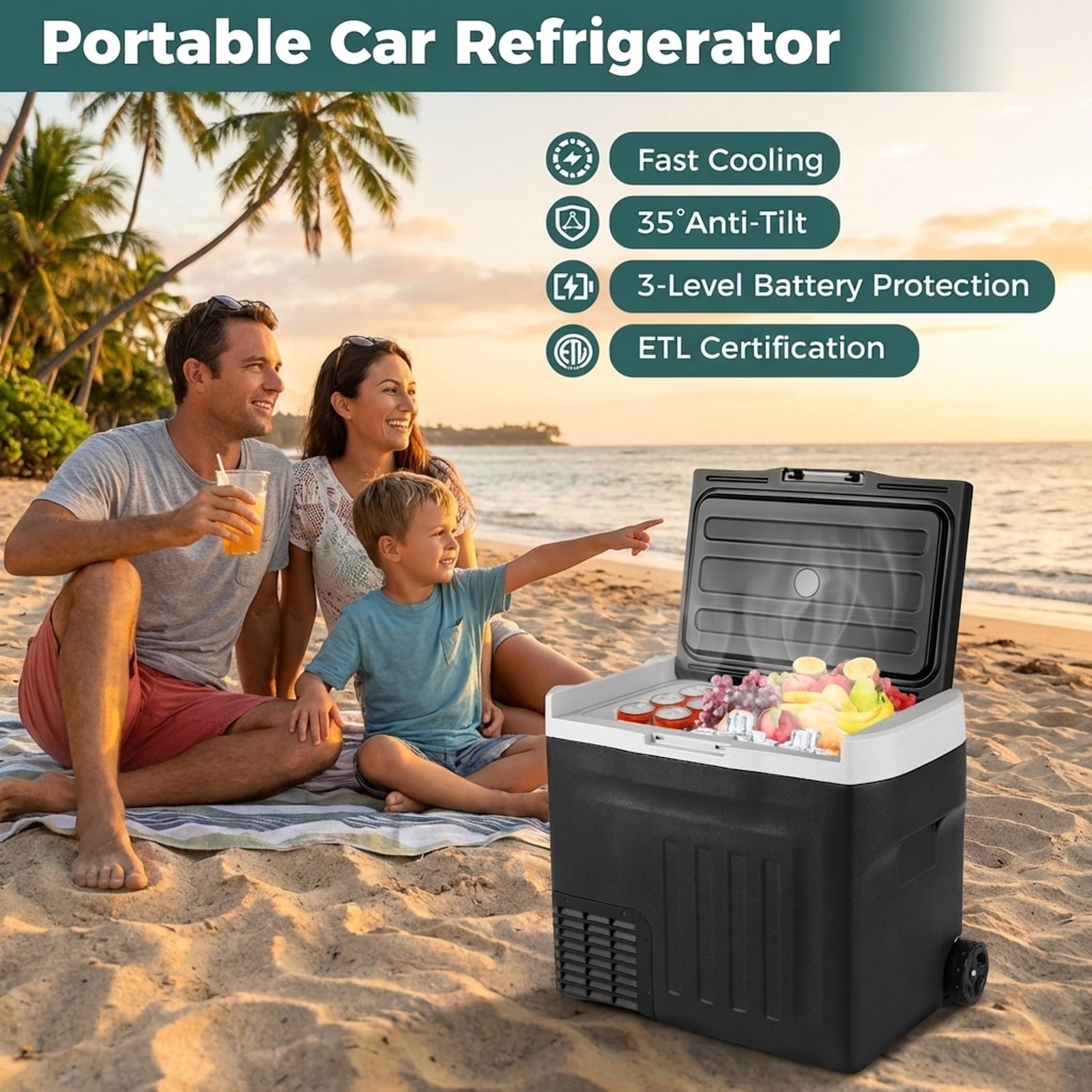 Biotree 12V Car Refrigerator 42 Qt with Touch Panel and Removable Divider, Black