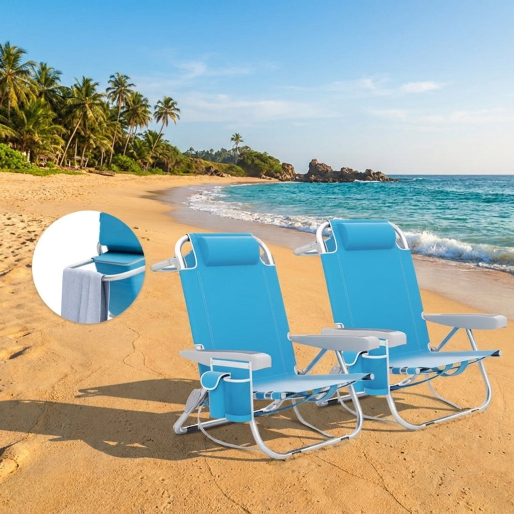 Biotree 1 Piece Foldable Backpack Beach Chair with Cup Holder and Storage Pockets for Outdoor Stackable Patio Chair for Garden BackyardBlue
