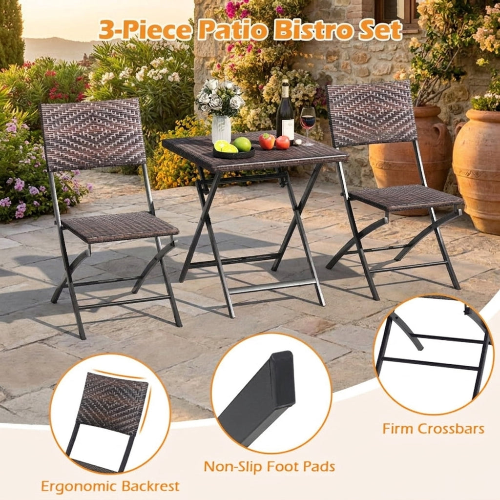 Biotree 3 Pieces Patio Rattan Furniture Set with Removable Cushion Outdoor Conversation Set for Garden Backyard PorchNavy