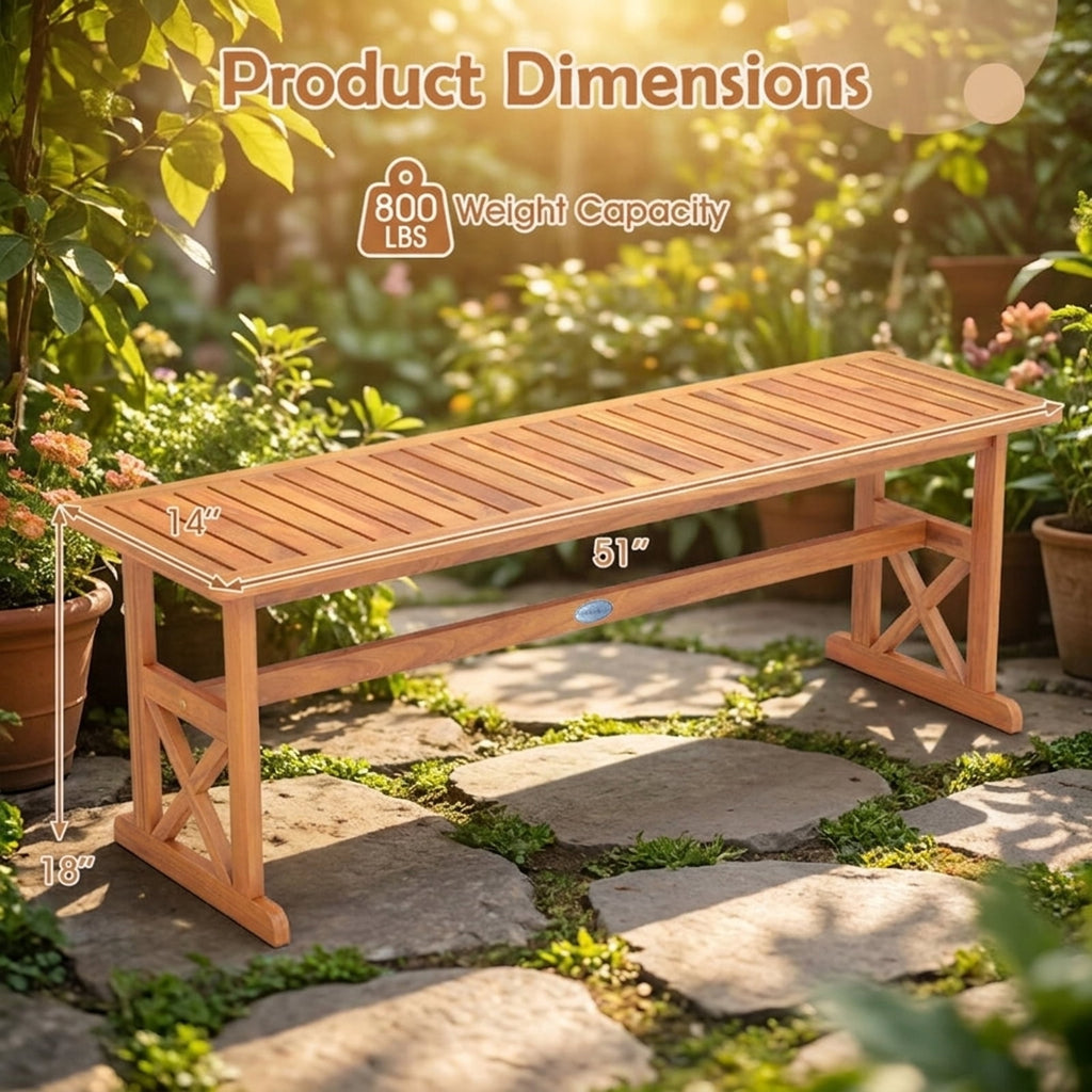 Biotree 51 Inches Outdoor Acacia Wood Bench with Slatted Seat and 800 Lbs Weight Capacity-1 PieceNatural