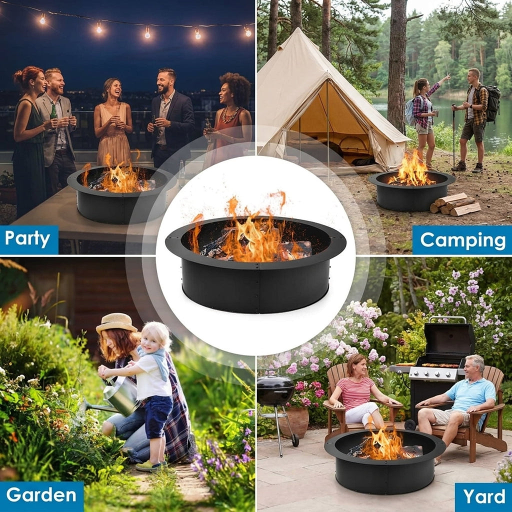 Biotree 36 inch Round Steel Fire Pit Ring Line for Outdoor Backyard for Outdoor Patio Backyard Garden Camping, Black