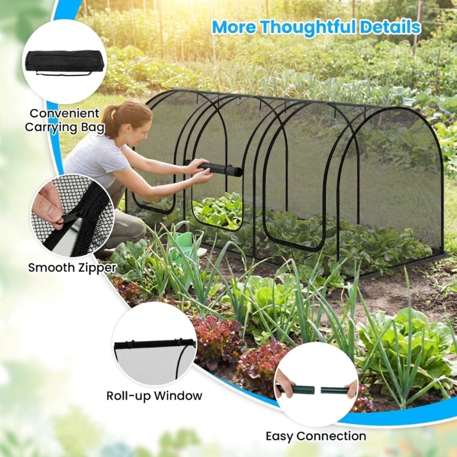 Biotree Tunnel Crop Cage Large Portable Plant Protection Tent with 3 Roll for Outdoor Garden Backyard Patio Vegetables Flowers, Green