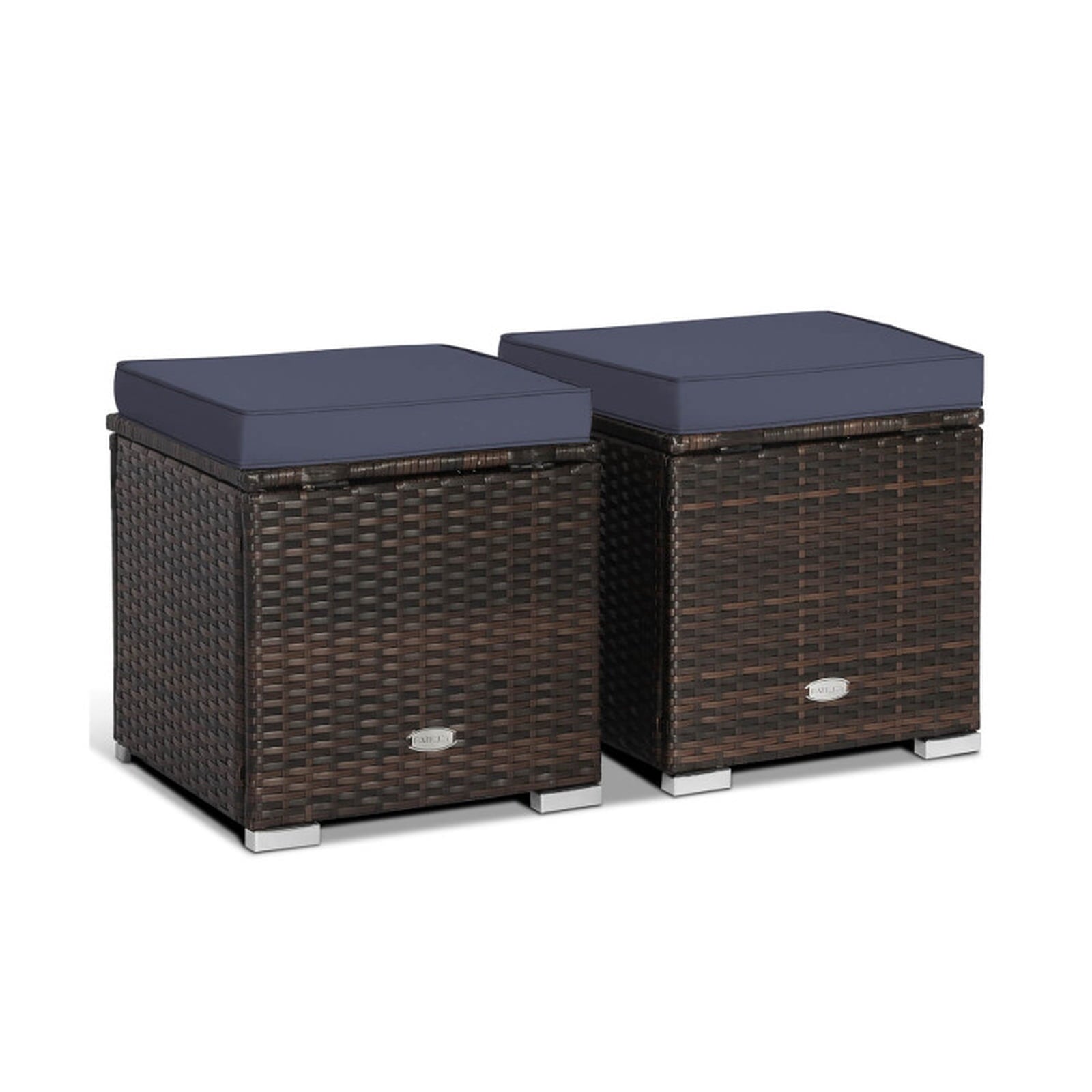 Biotree 2 Pieces Patio Ottoman with Removable Cushions Stackable Patio Chair for Garden BackyardNavy