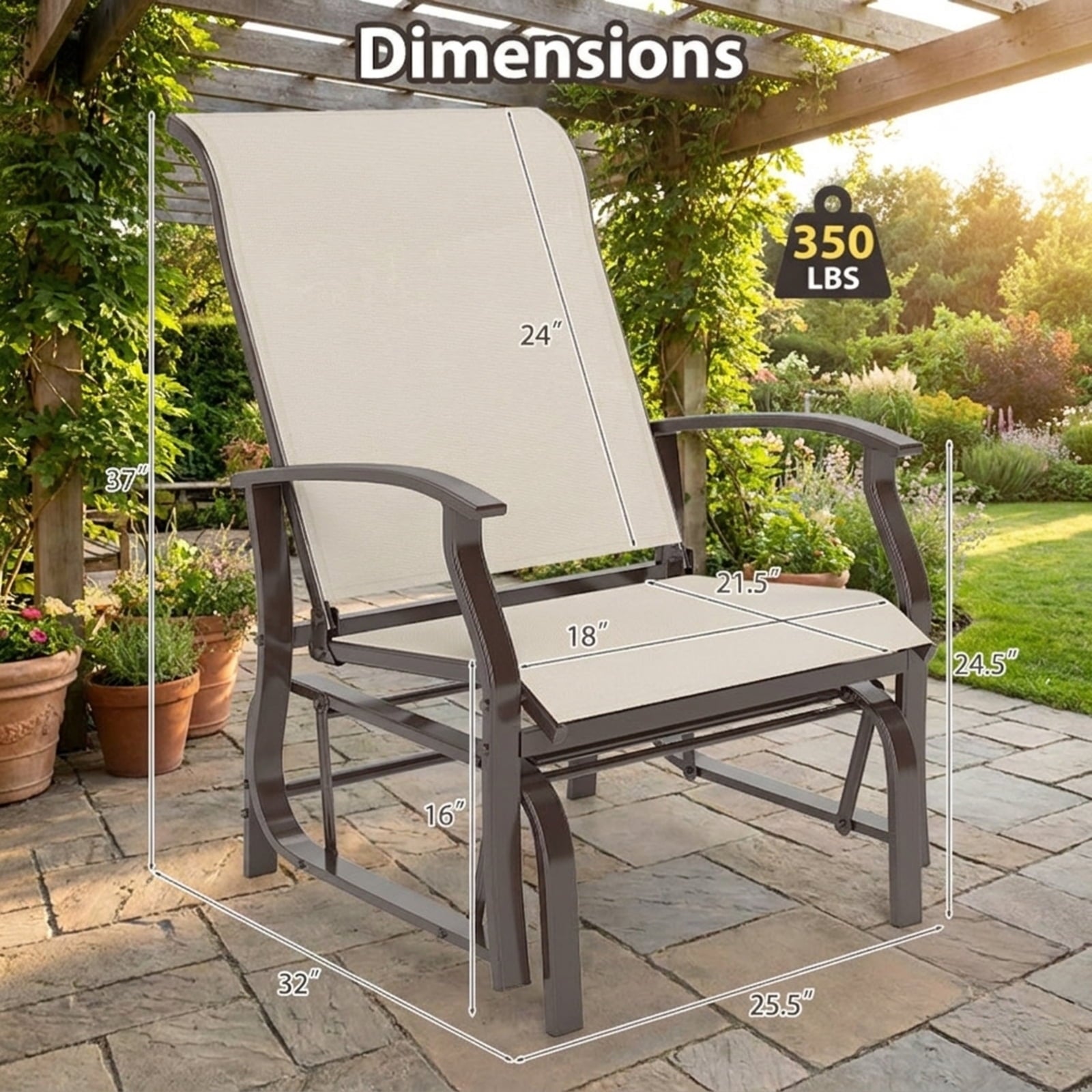 Biotree Outdoor Glider Chairs Set of 2 with Ergonomic Backrest and Seat Stackable Patio Chair for Garden BackyardBeige