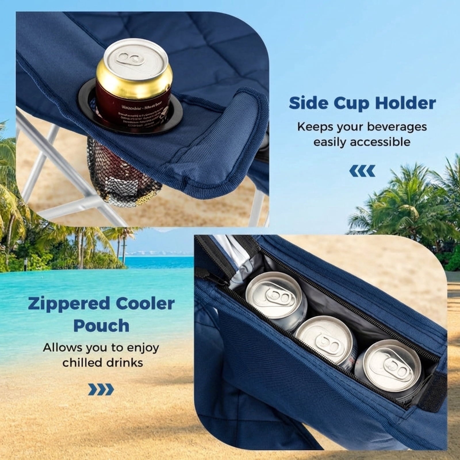 Biotree Heavy Duty Oversized Folding Camping Chair with Cooler Pouch and Cup Holder 500 lb Capacity Portable Outdoor Chair, Navy Blue