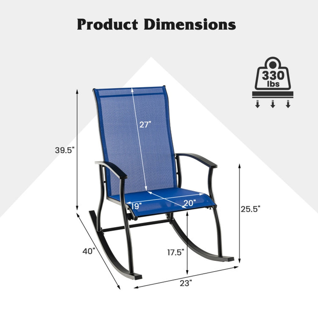 Biotree 2 Pieces Outdoor Rocking Chairs with Breathable Backrest Stackable Patio Chair for Garden BackyardNavy