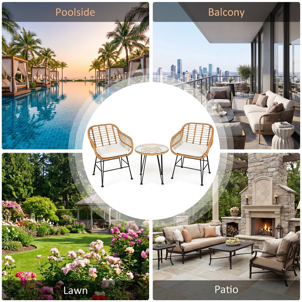 Biotree 3 Piece Patio Furniture Set Outdoor Conversation Set with Coffee Table Outdoor Conversation Set for Garden Backyard PorchGrey