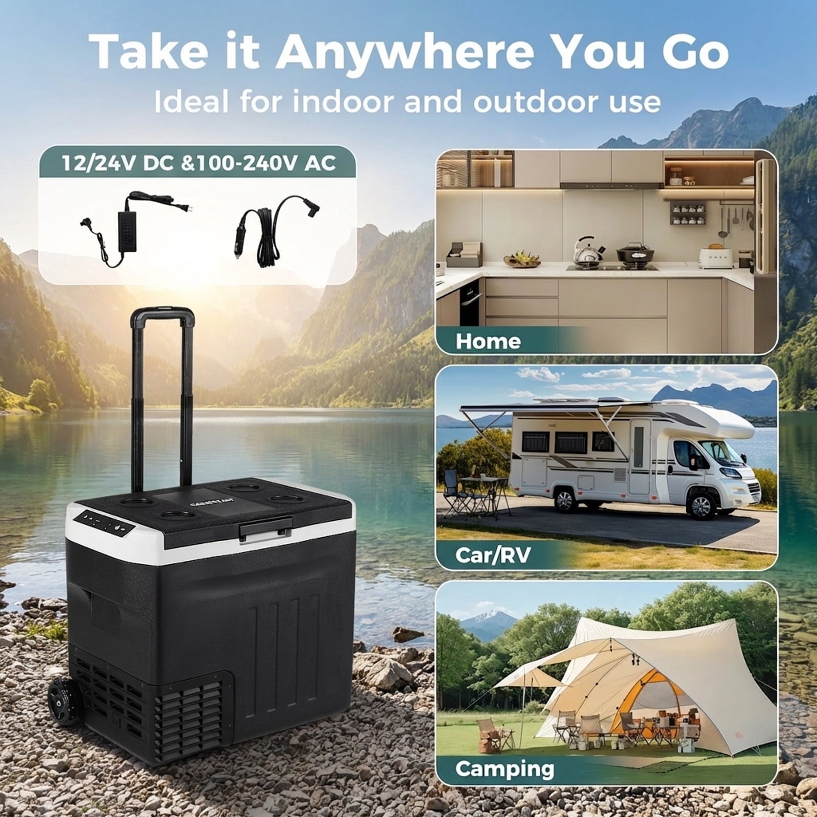 Biotree 12V Car Refrigerator 42 Qt with Touch Panel and Removable Divider, Black