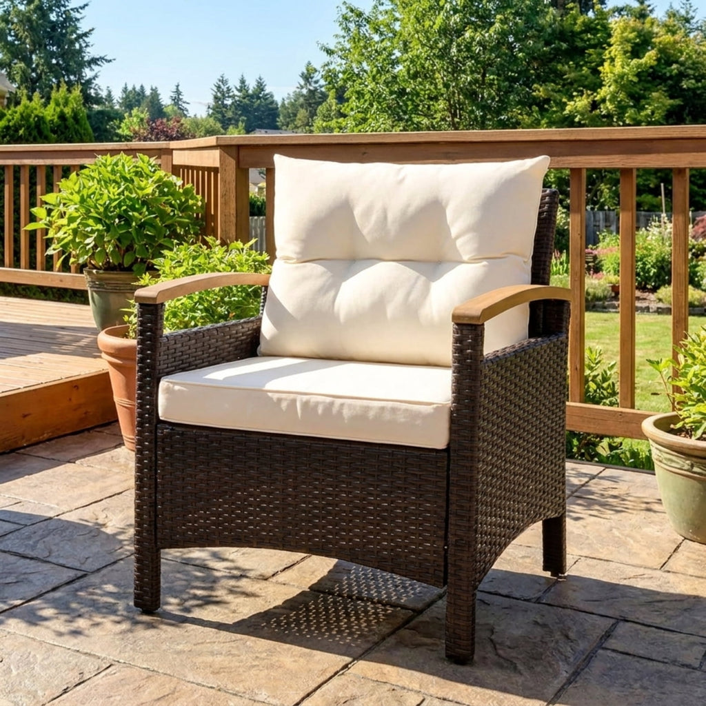 Biotree 3 Pieces Patio Rattan Furniture Set with Removable Cushion Outdoor Conversation Set for Garden Backyard PorchOff White