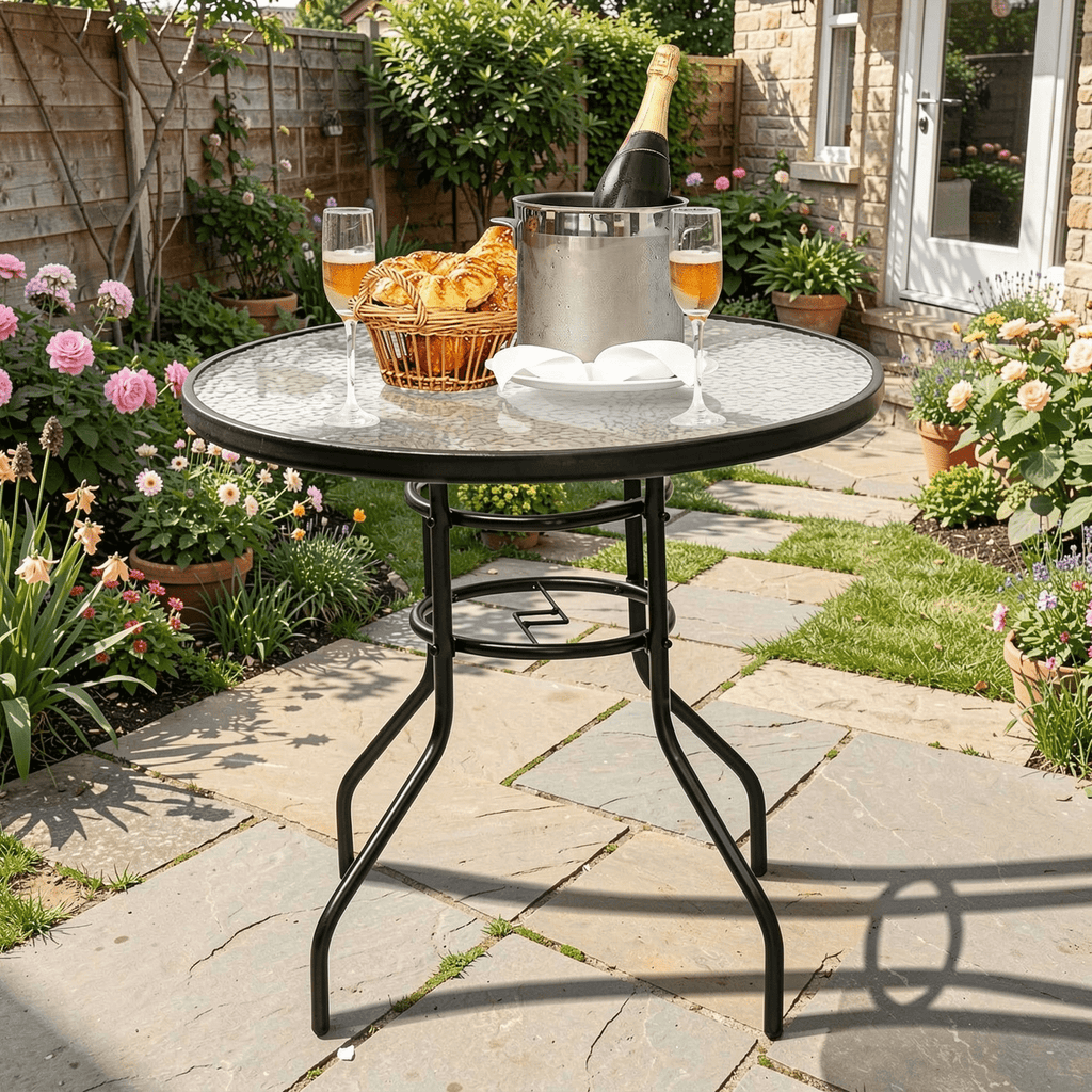 Biotree 32 In Patio Round Glass Table with Umbrella Hole