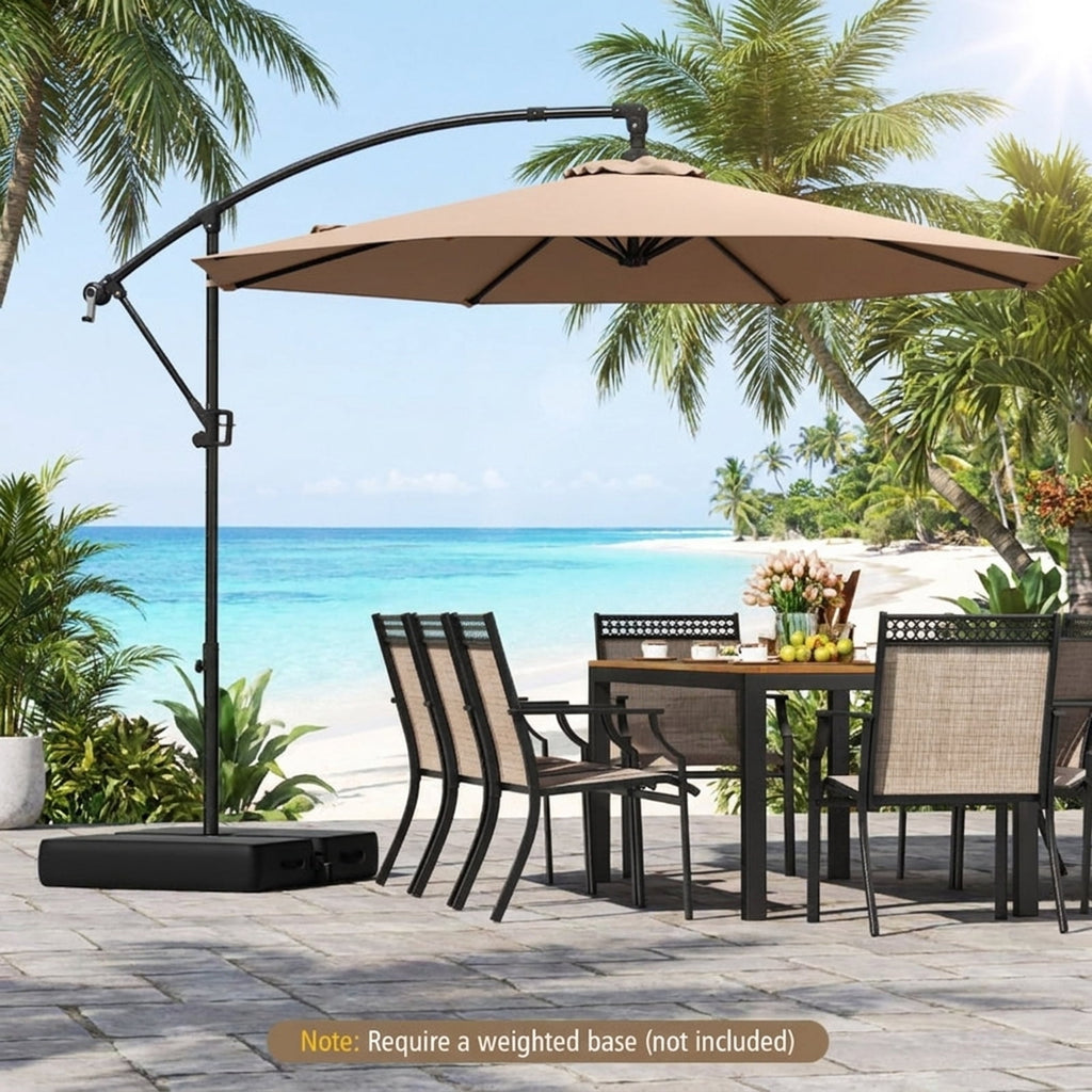 Biotree 10 ft Cantilever Patio Umbrella Offset Hanging with Cross Base, 8 Ribs - Beige for Backyard Garden Poolside