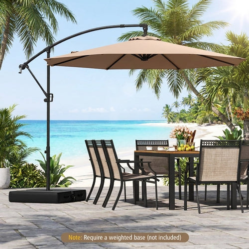 Biotree 10 ft Cantilever Patio Umbrella Offset Hanging with Cross Base, 8 Ribs - Beige for Backyard Garden Poolside