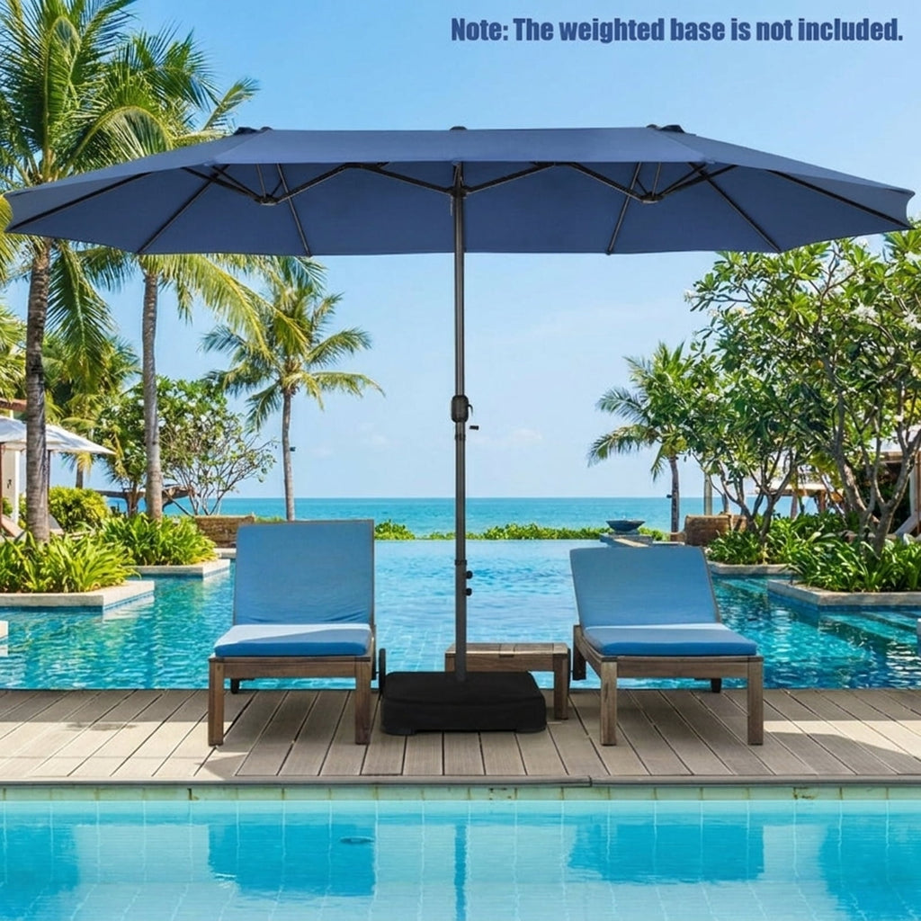 Biotree 15 ft Double-Sided Twin Patio Umbrella Crank Tilt Outdoor Shade - Blue - UV Protection with Cross Base