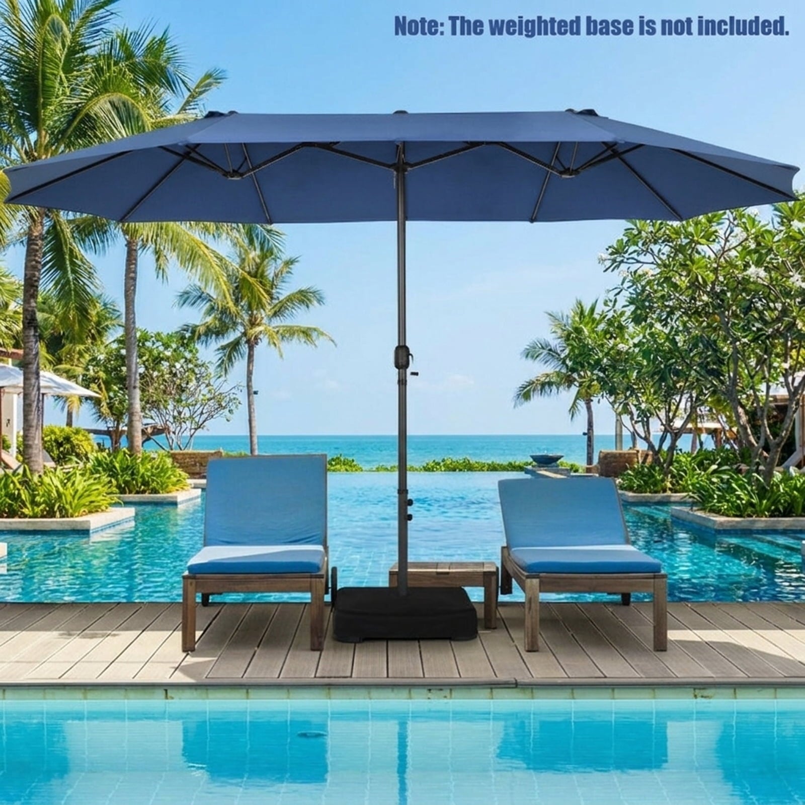 Biotree 15 ft Double-Sided Twin Patio Umbrella Crank Tilt Outdoor Shade - Blue - UV Protection with Cross Base