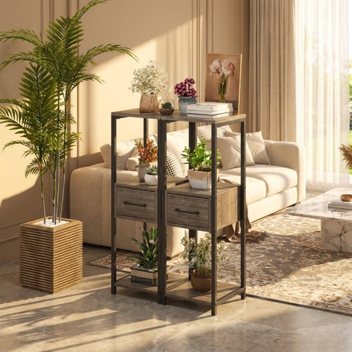Biotree 2 Pack 3 Tier Tall Metal Plant Stand with Drawer and Display Shelf for Indoor Outdoor Patio Balcony Garden, Gray