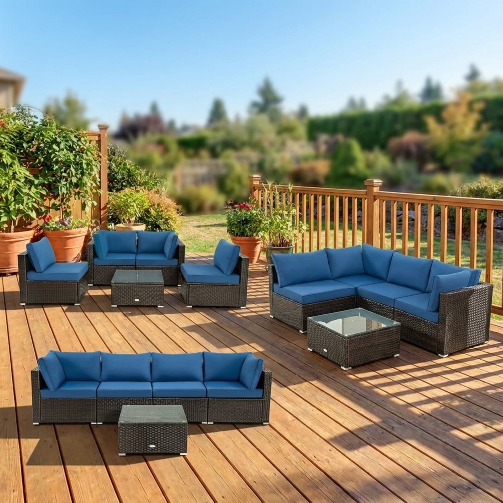Biotree 5 Pieces Cushioned Patio Rattan Furniture Set with Glass Table Outdoor Conversation Set for Garden Backyard PorchNavy