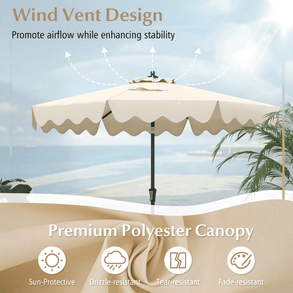 Biotree 9 Feet Patio Umbrella with Crank Handle and Push Button Tilt-Beige - Outdoor Patio Garden Sun Shade