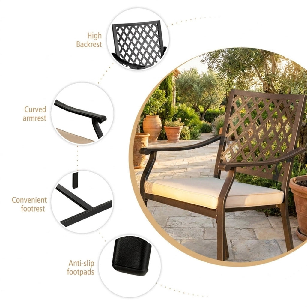 Biotree Set of 2 Patio Bar Stools with Cushioned Seat and Armrests, Black - Outdoor Patio Bar Height Chair with Footrest