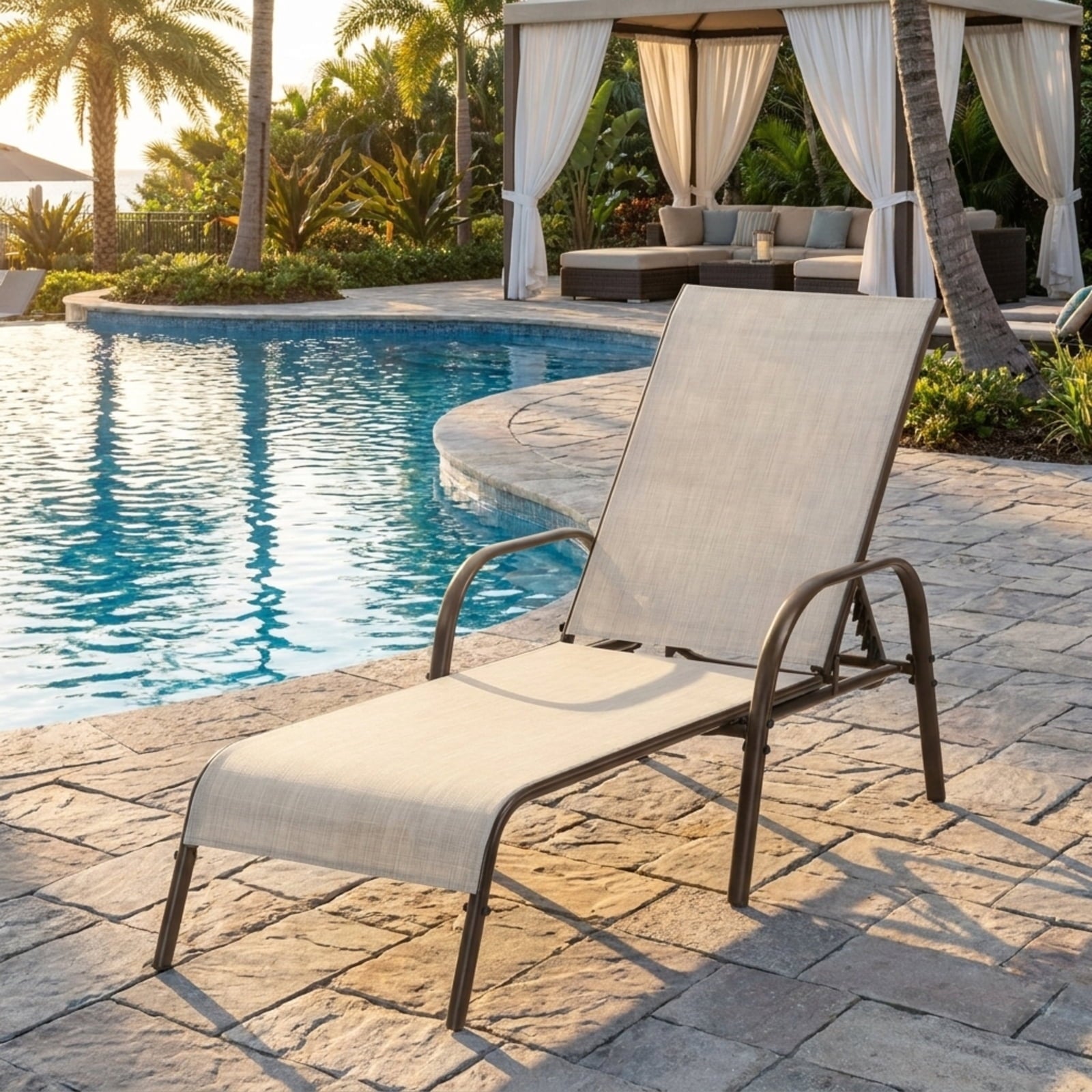 Biotree Adjustable Patio Chaise Folding Lounge Chair with Backrest Stackable Patio Chair for Garden BackyardGray