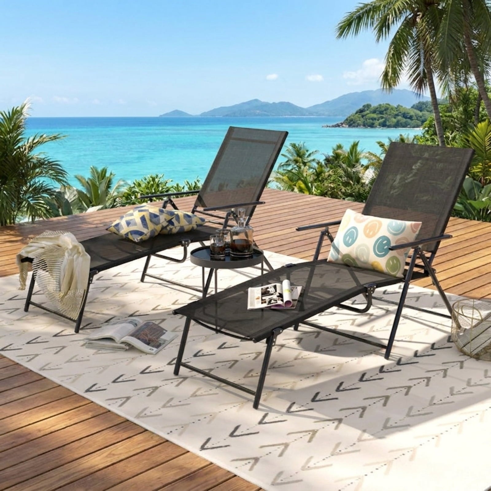 Biotree 2 Piece Patio Folding Chaise Lounge Chairs Recliner with 6-Level Backrest Stackable Patio Chair for Garden BackyardBlack