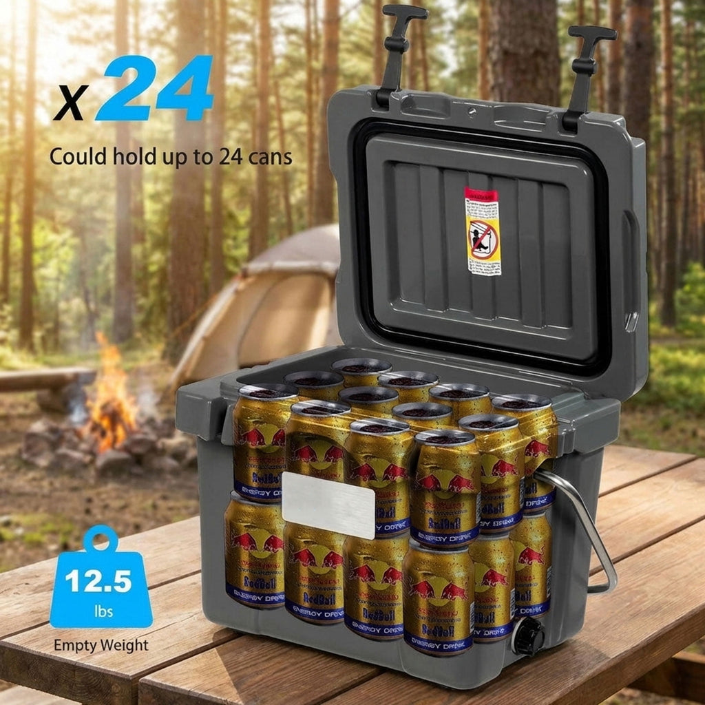 Biotree 16 Quart 24 Can Capacity Portable Insulated Ice Cooler with 2 Cup Holders, Gray