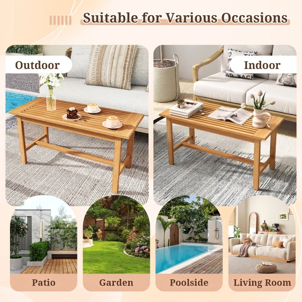 Biotree Patio Coffee Table 36 Inch Rectangular Outside Side Table with Slatted Tabletop, Natural