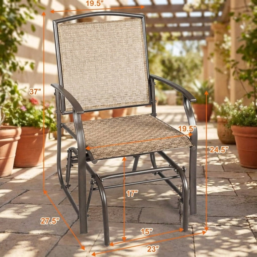 Biotree 2 Pieces Patio Swing Single Glider Chair Rocking Seating Stackable Patio Chair for Garden BackyardBrown