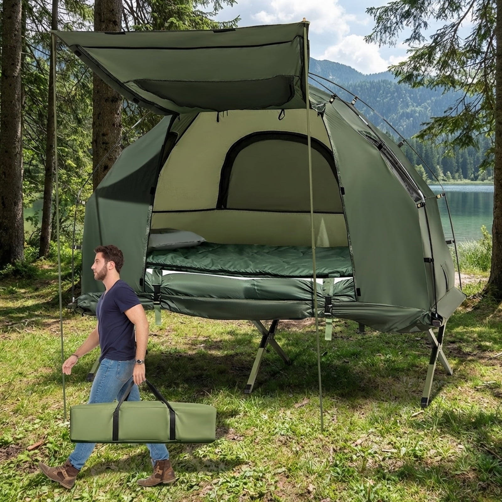 Biotree Camping Tent with Mesh Windows and Carrying Bag for Family Camping Hiking