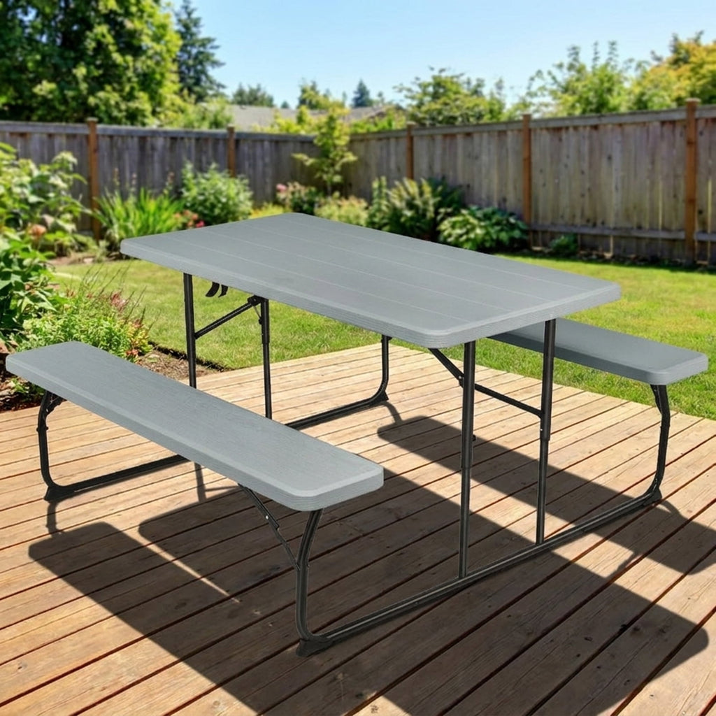 Biotree Indoor and Outdoor Folding Picnic Table Bench Set with Wood-like Texture, Gray