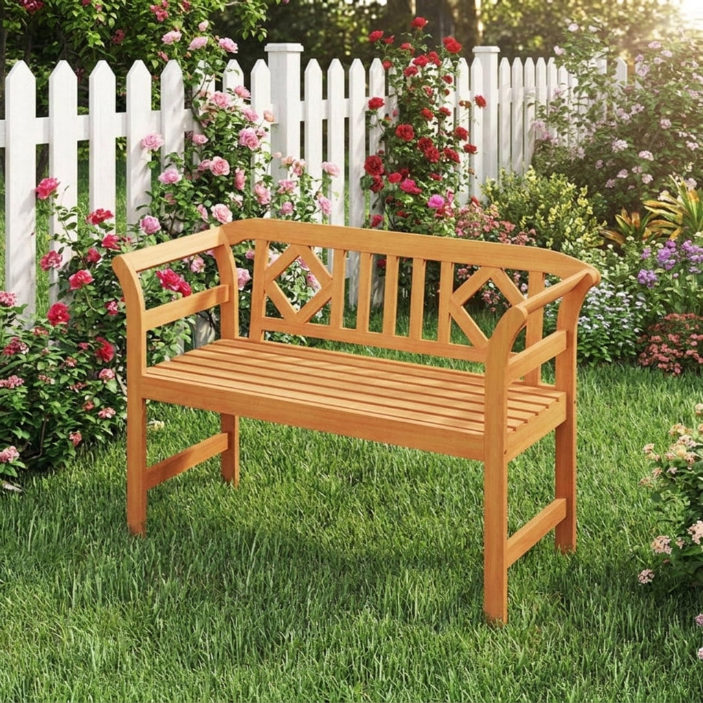 Biotree Acacia Wood 2-Person Patio Loveseat with Backrest and Armrests for Porch Stackable Patio Chair for Garden BackyardNatural