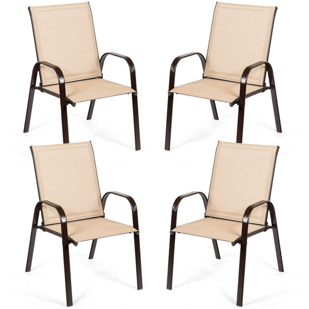 Biotree 2 Pcs Patio Chairs Outdoor Dining Chair with Armrest Stackable Patio Chair for Garden BackyardBeige