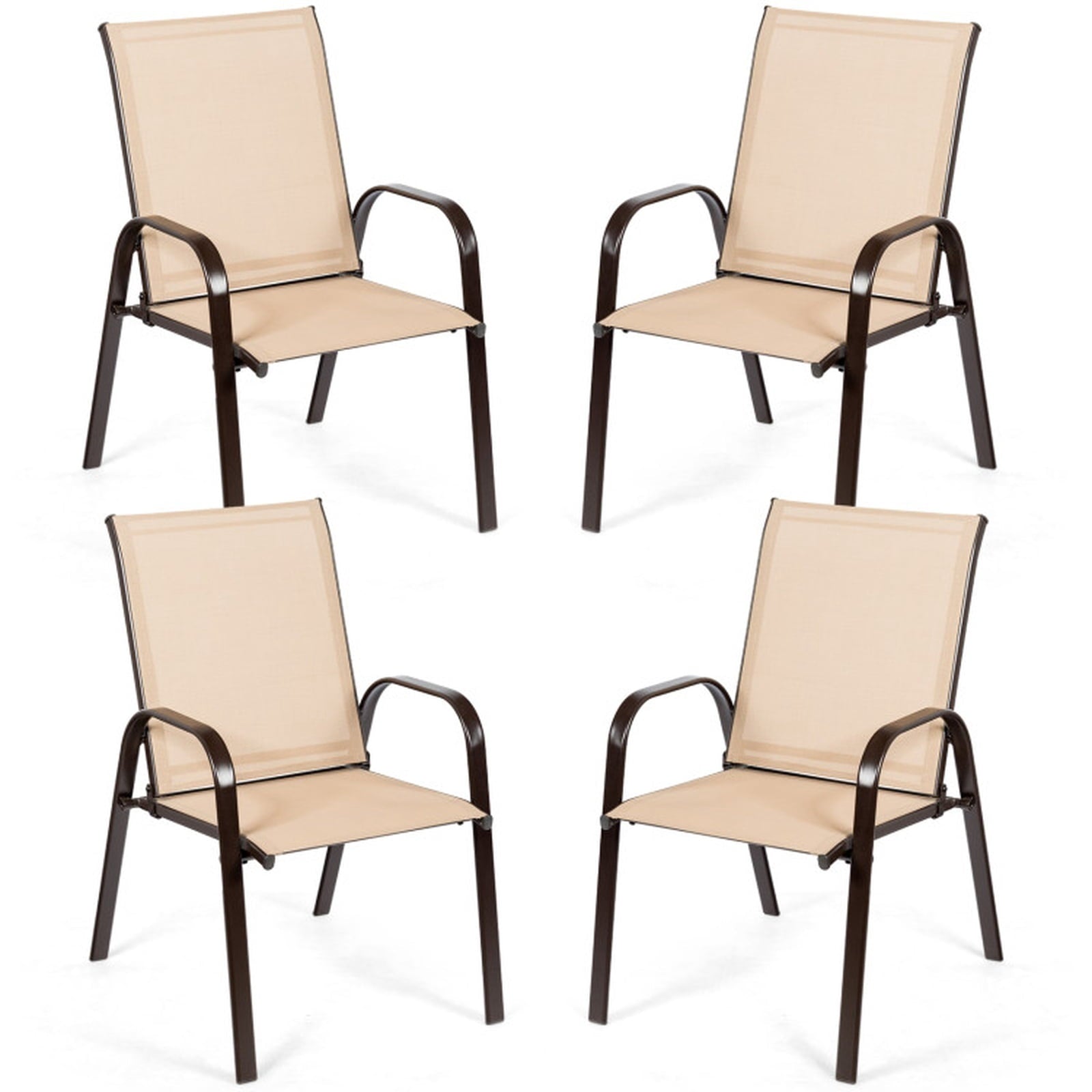 Biotree 2 Pcs Patio Chairs Outdoor Dining Chair with Armrest Stackable Patio Chair for Garden BackyardBeige