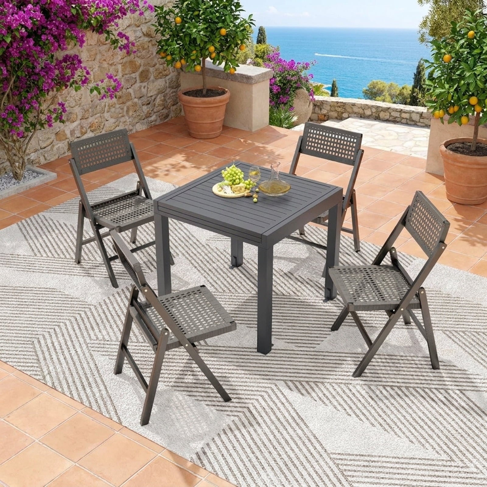 Biotree Expandable Patio Dining Table for 4-6 People, Gray