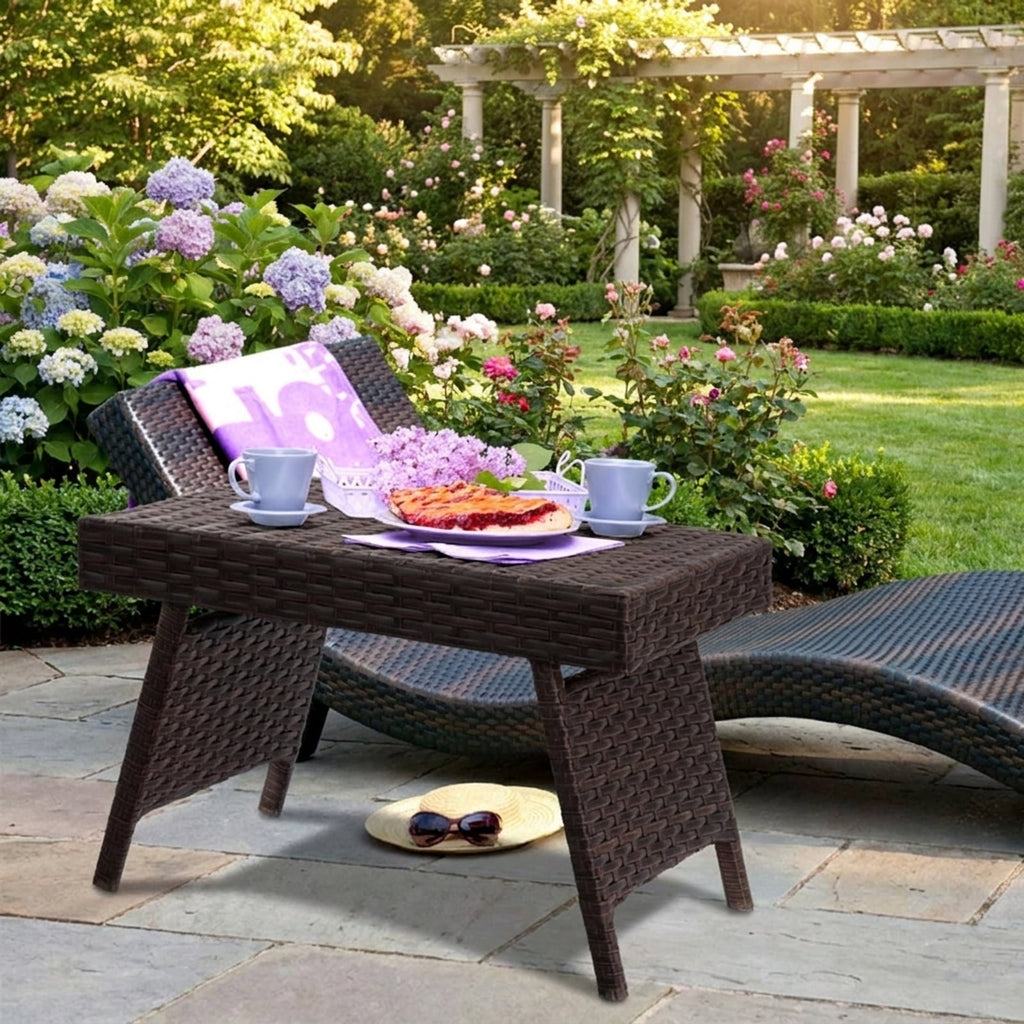 Biotree Folding PE Rattan Side Coffee Table Patio Garden Furniture, Black