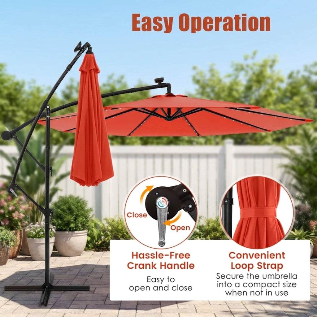 Biotree 10 ft Cantilever Offset Patio Umbrella Solar Powered Outdoor Shade - Orange - UV Protection with Cross Base