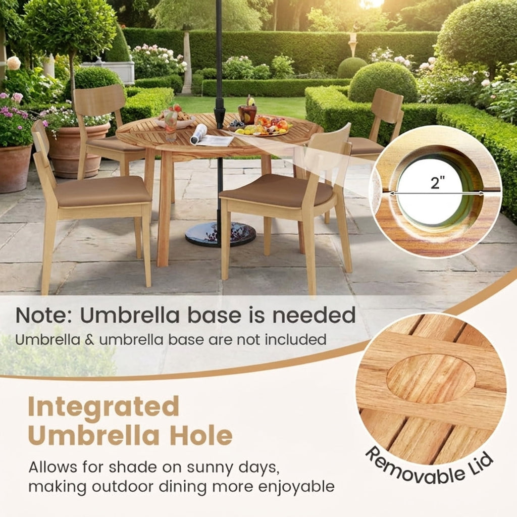 Biotree 53 Inch Outdoor Acacia Wood Dining Table for 4-6 People with 2" Umbrella Hole, Natural