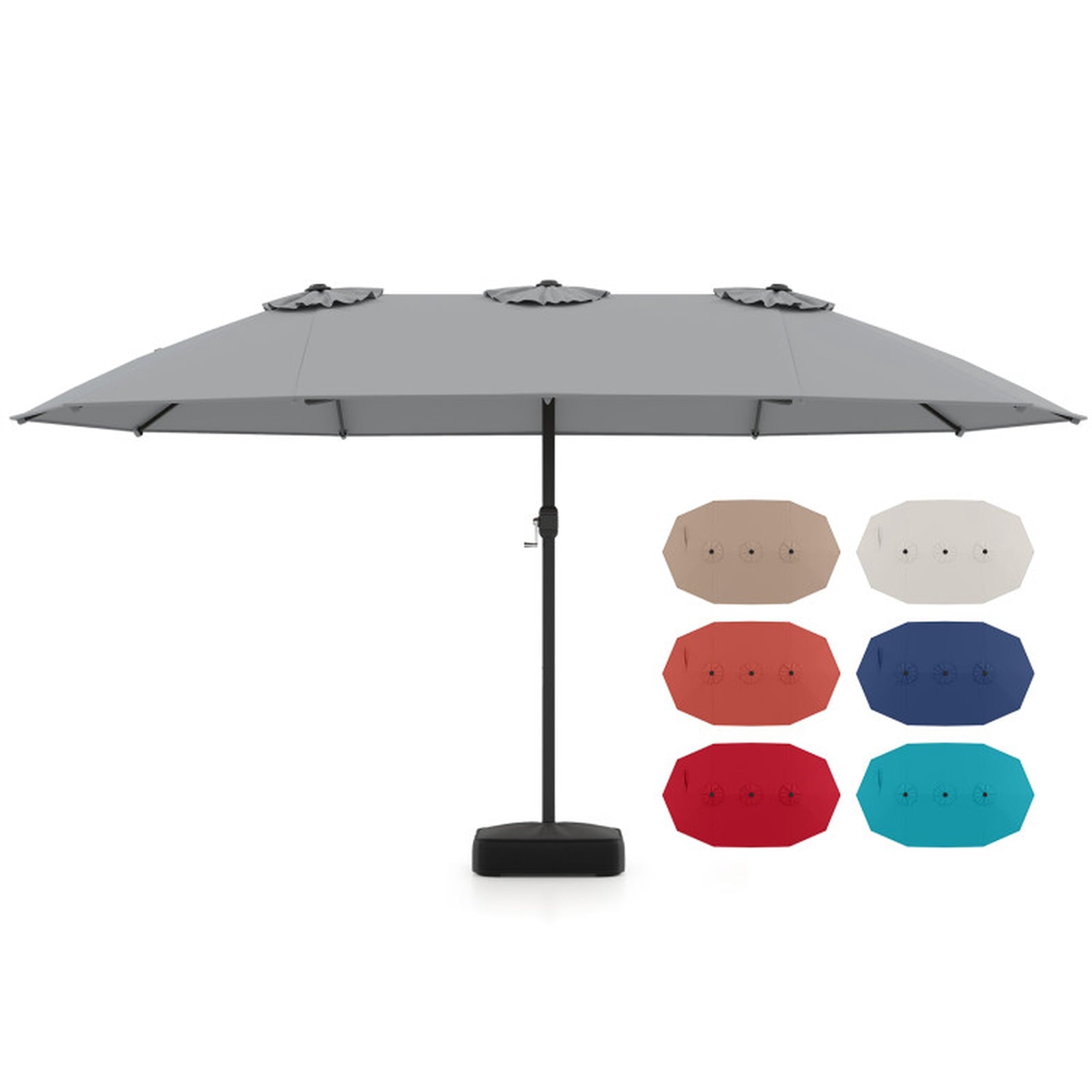 Biotree 15 ft Double-Sided Twin Patio Umbrella Crank Tilt Outdoor Shade - Gray - UV Protection with Cross Base