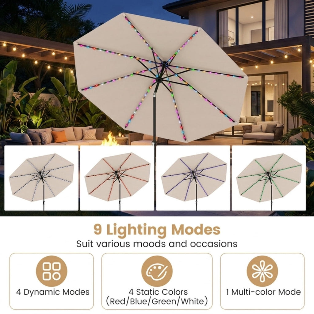 Biotree 10 ft Market Patio Umbrella with Crank and Tilt, 8 Sturdy Ribs, Vented Canopy - Beige for Backyard