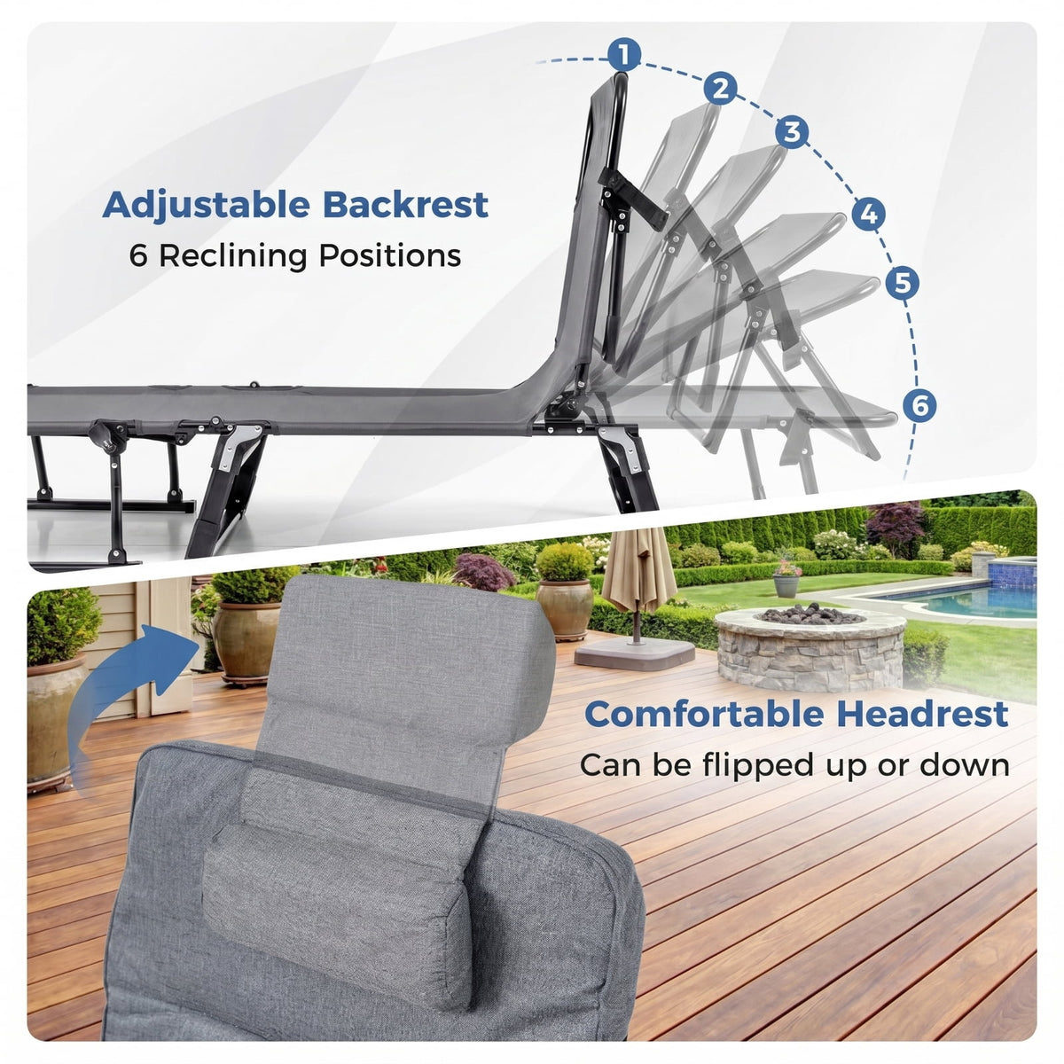 Biotree Folding Camping Cot with Mattress 3 in 1 Convertible Single Sofa and Outdoor Chaise Lounge Chair Sleeper for Backyard and Patio, Gray